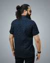 Navy Blue Dot Print Regular Fit Shirt