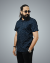 Navy Blue Dot Print Regular Fit Shirt