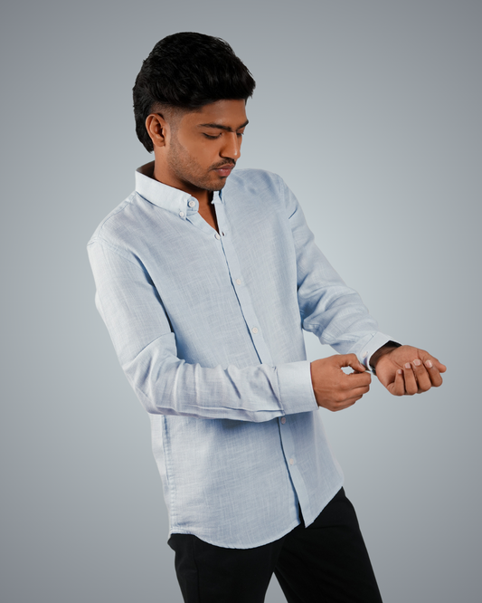 Sky Blue Linen Regular Fit Shirt