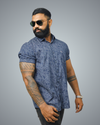 Blue Leaf Print Regular Fit Shirt