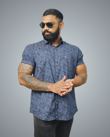 Blue Leaf Print Regular Fit Shirt