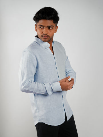 Sky Blue Lenin Regular Fit Shirt