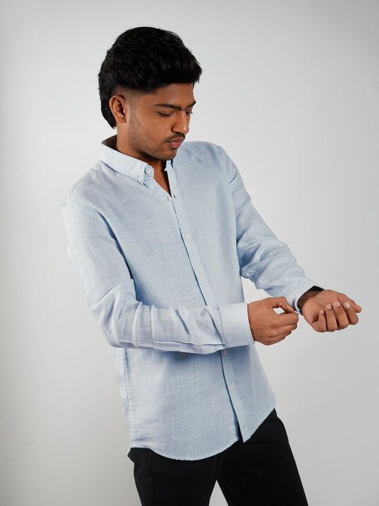 Sky Blue Lenin Regular Fit Shirt