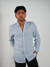 Sky Blue Lenin Regular Fit Shirt