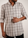 Coffee White Checks Regular Fit Shirt