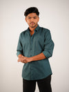 Greenish Blue Woven Regular Fit Shirt