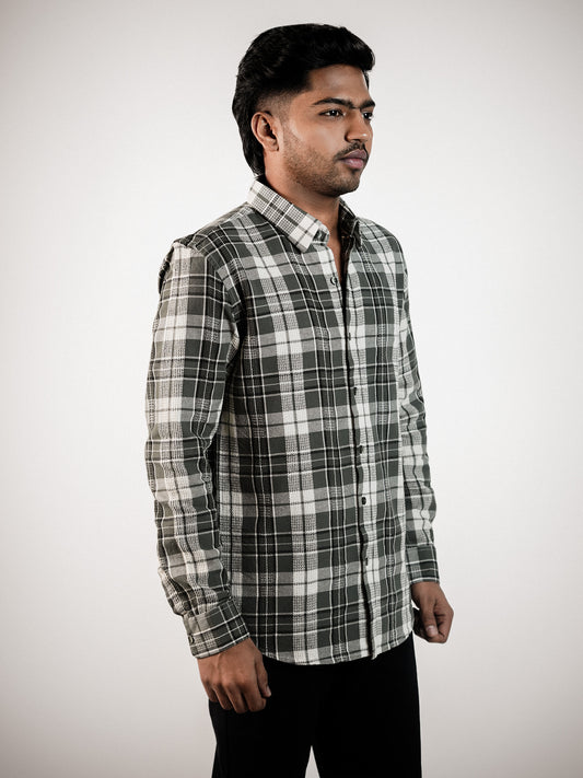 Green Brushed Checks Regular Fit Shirt