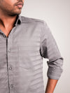 Grey Uneven Stripe Regular Fit Shirt