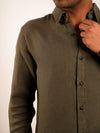 Olive Green Lenin Regular Fit Shirt