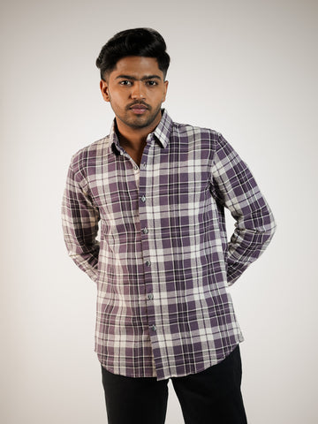 Jet Purple Brushed Checks Regular Fit Shirt