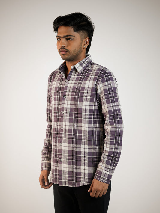 Jet Purple Brushed Checks Regular Fit Shirt